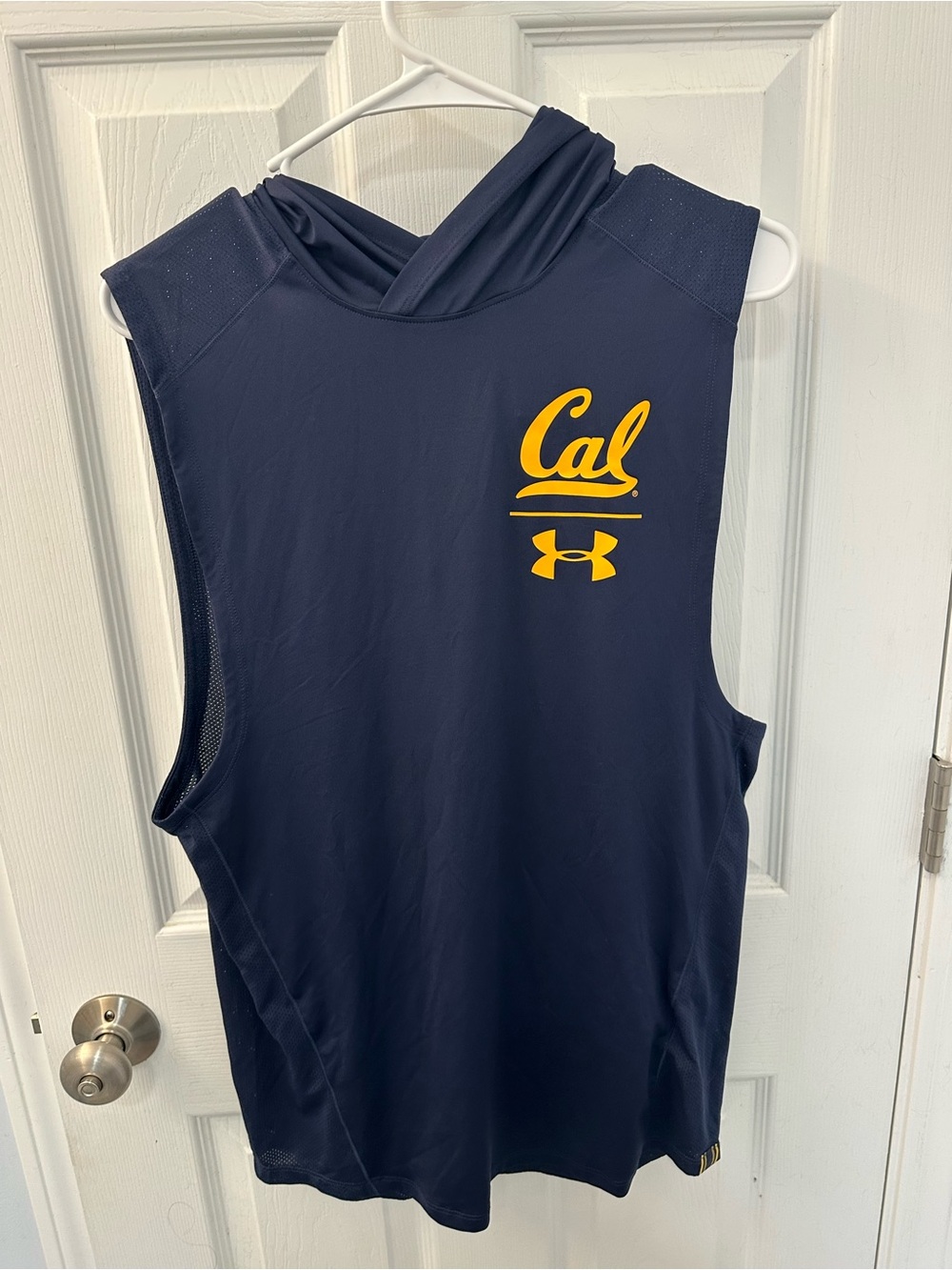 Under Armour Navy Sleeveless Cal Performance Hoodie with Gold Logo
